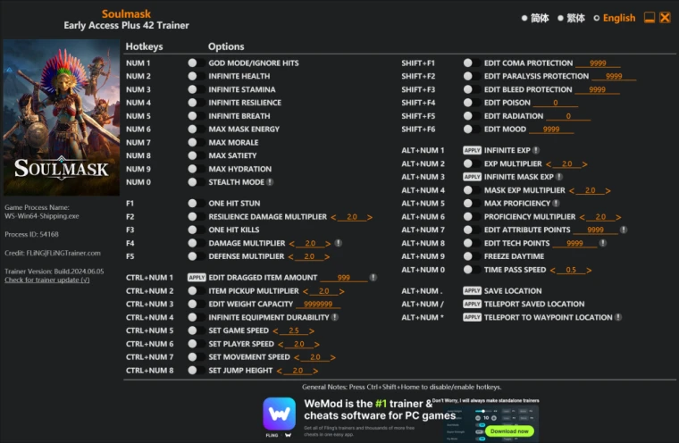 Soulmask "Трейнер +42" [UPD: 05.06.2024] {FLiNG} (Трейнеры)